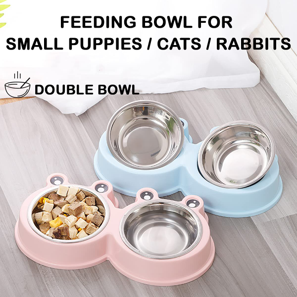 Youstylo Double Stainless Steel Pet Bowls – Non-Slip Food & Water Feeder Set for Cats, Rabbits, Puppies & Small Dogs (Pink) - Image 3