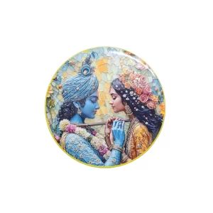 Stainless Steel Round Radha Krishna Fridge Magnet – Devotional Hindu Decorative Refrigerator Magnet, Spiritual Home & Kitchen Décor (Pack of 1)