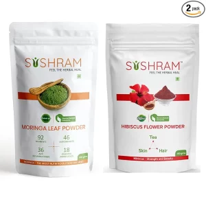 Sushram Moringa & Hibiscus Powder Combo (Pack of 2 x 100g) | Pure Ayurvedic Superfood for Immunity, Detox & Glowing Skin | Natural Energy & Metabolism Booster | Edible Herbal Supplement for Men & Women