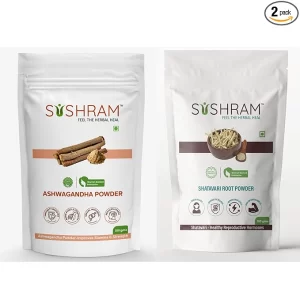 Sushram Ashwagandha & Shatavari Powder Combo (Pack of 2 x 100g) | Pure Ayurvedic Adaptogen for Hormonal Balance & Stress Relief | Natural Energy & Vitality Booster for Men & Women | 100% Pure & Edible