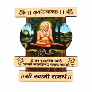 Shri Swami Samarth Fridge Magnet with Marathi Quote – Wooden Finish Spiritual Devotional Magnet for Home & Kitchen Decor, Mandir Gift Item, Positive Energy Wall Accessory