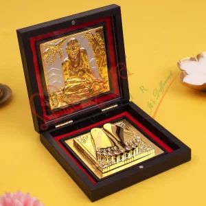 Swami Samarth Charan Paduka in Gold Finish Wooden Box – Spiritual Swami Samarth Idol for Home Temple, Office & Mandir Décor, Devotional Pooja Item for Vastu, Housewarming & Blessings Gift