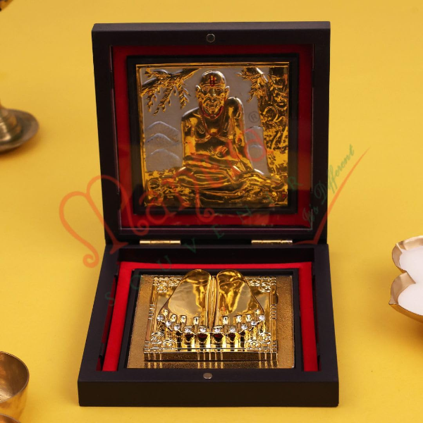 Swami Samarth Charan Paduka in Gold Finish Wooden Box – Spiritual Swami Samarth Idol for Home Temple, Office & Mandir Décor, Devotional Pooja Item for Vastu, Housewarming & Blessings Gift - Image 2
