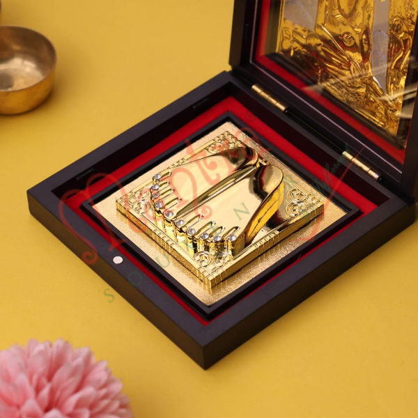 Swami Samarth Charan Paduka in Gold Finish Wooden Box – Spiritual Swami Samarth Idol for Home Temple, Office & Mandir Décor, Devotional Pooja Item for Vastu, Housewarming & Blessings Gift - Image 3