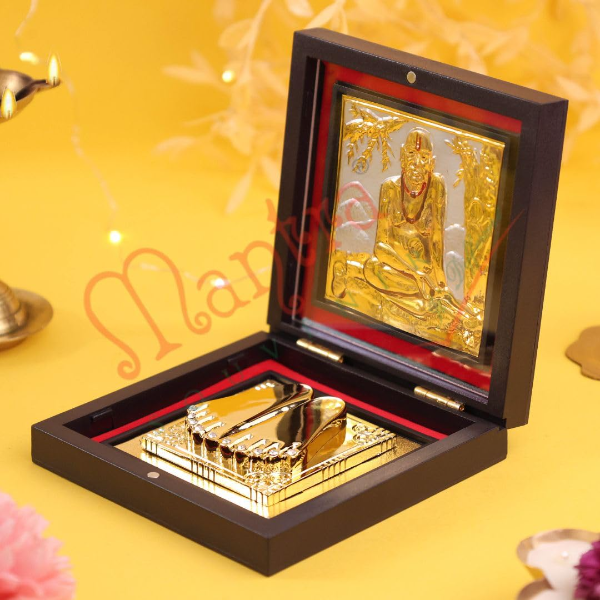 Swami Samarth Charan Paduka in Gold Finish Wooden Box – Spiritual Swami Samarth Idol for Home Temple, Office & Mandir Décor, Devotional Pooja Item for Vastu, Housewarming & Blessings Gift - Image 4