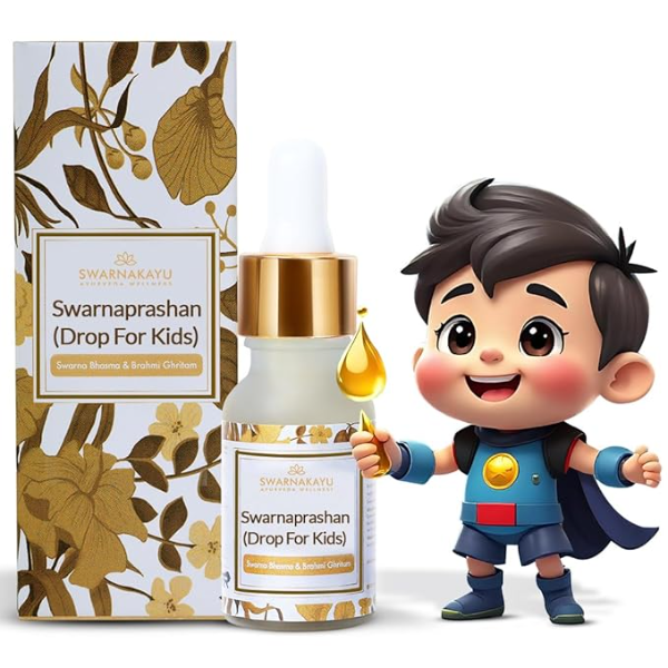 Swarnakayu Swarnaprashan Drops for Kids (15ml) | 24K Gold Bhasma & Shankhpushpi Formula | Natural Immunity & Brain Booster for Children 0-16 Years | Ayurvedic Memory & Growth Support