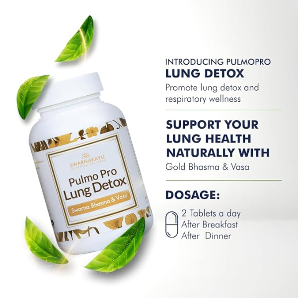 Swarnakayu Lung Detox & Respiratory Support (30 Tablets) | 24K Swarna Bhasma Formula | Ayurvedic Lung Cleanse for Air Pollution & Smoker's Support | Natural Breath & Vitality Booster - Image 4