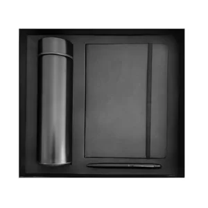 Premium executive corporate gift set with smart temperature bottle, pen, and diary.