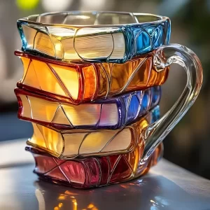 Dancing Panda handcrafted book stack glass coffee mug.