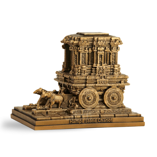 Hampi Stone Chariot Sculpture (9 Inch) – Traditional Indian Temple Art Showpiece for Home & Office Decor | Handcrafted Decorative Statue
