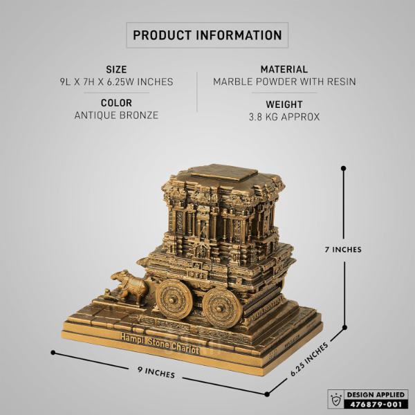 Hampi Stone Chariot Sculpture (9 Inch) – Traditional Indian Temple Art Showpiece for Home & Office Decor | Handcrafted Decorative Statue - Image 2