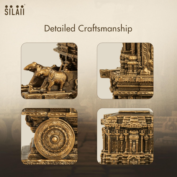 Hampi Stone Chariot Sculpture (9 Inch) – Traditional Indian Temple Art Showpiece for Home & Office Decor | Handcrafted Decorative Statue - Image 3