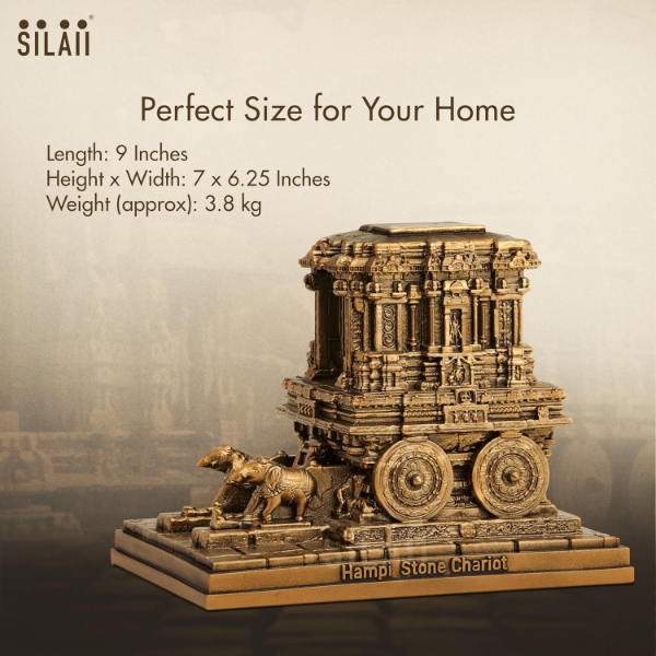 Hampi Stone Chariot Sculpture (9 Inch) – Traditional Indian Temple Art Showpiece for Home & Office Decor | Handcrafted Decorative Statue - Image 4