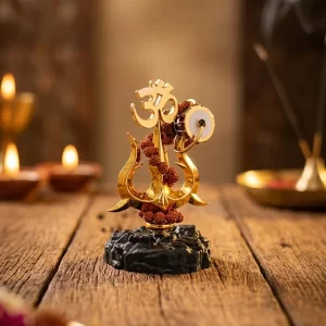 Divine Hindu Trishul Damroo Idol with Original Rudraksha | 10.8 cm Spiritual Murti for Car Dashboard, Home, Office & Puja Decor