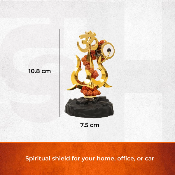 Divine Hindu Trishul Damroo Idol with Original Rudraksha | 10.8 cm Spiritual Murti for Car Dashboard, Home, Office & Puja Decor - Image 2