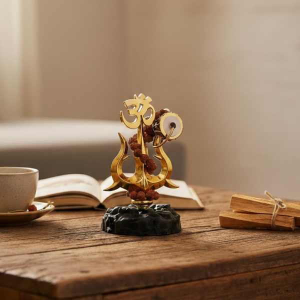 Divine Hindu Trishul Damroo Idol with Original Rudraksha | 10.8 cm Spiritual Murti for Car Dashboard, Home, Office & Puja Decor - Image 3