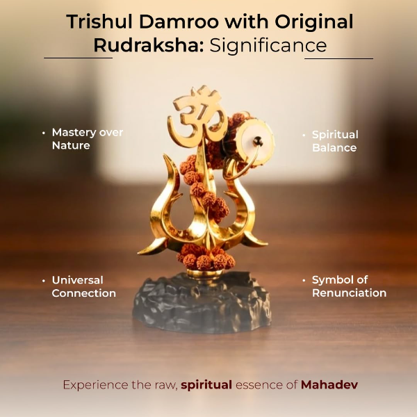 Divine Hindu Trishul Damroo Idol with Original Rudraksha | 10.8 cm Spiritual Murti for Car Dashboard, Home, Office & Puja Decor - Image 4