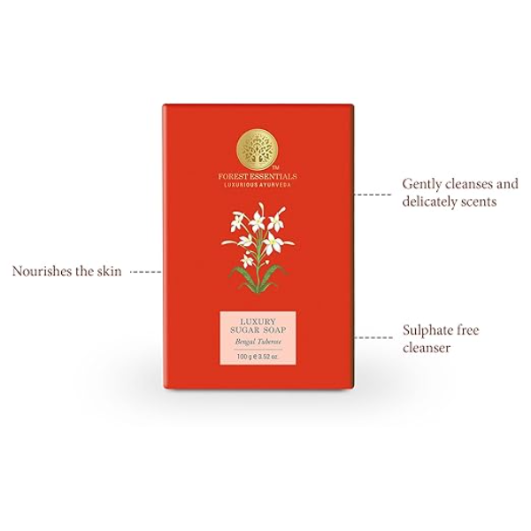 Forest Essentials Luxury Sugar Soap – Bengal Tuberose | Handmade Ayurvedic Bath Soap for Soft Skin | Deeply Cleansing & Moisturizing Body Bar | 125g - Image 3