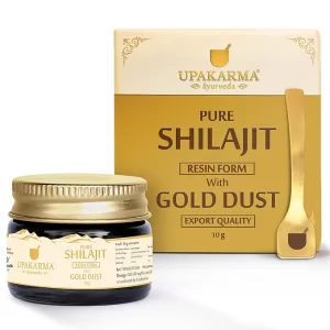 Upakarma Pure Shilajit Resin with 24K Gold Dust (10g) – Premium Ayurvedic Formula for Vitality & Rejuvenation | 300mg Serving | Lab Tested | 33 Servings