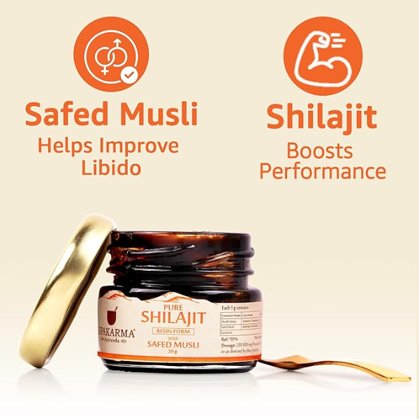 Upakarma Shilajit Resin with Safed Musli (20g) – 66 Servings | Natural Performance & Power Booster for Men | Authentic Ayurvedic Strength & Stamina Blend - Image 2