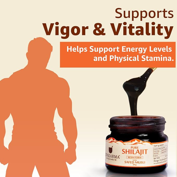 Upakarma Shilajit Resin with Safed Musli (20g) – 66 Servings | Natural Performance & Power Booster for Men | Authentic Ayurvedic Strength & Stamina Blend - Image 3