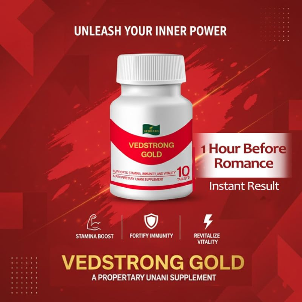 Vedstrong Gold Male Stamina Tablets (10 Tablets) – Ashwagandha, Safed Musli & Shatavari Herbal Man Power Supplement - Image 4