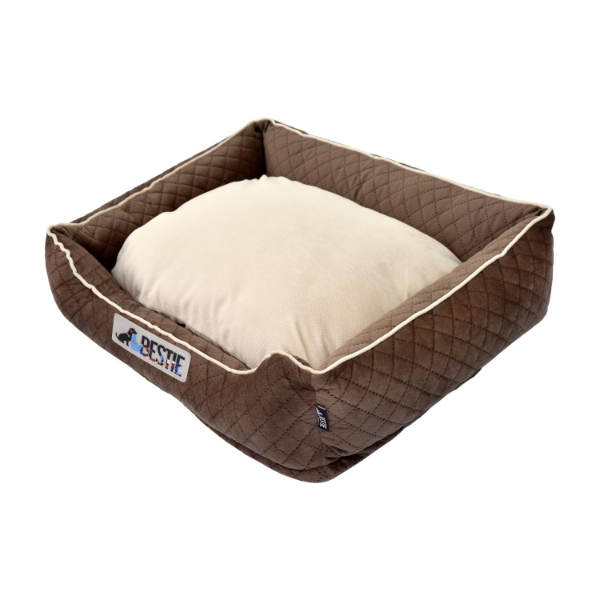 Velvet Medium Pet Sofa Bed – Cozy Dog, Cat, Puppy, Kitten & Small Animal Bed with Washable Cover, Non-Slip Bottom for Indoor & Outdoor Use (26x20x7 in, Brown & Cream) - Image 2