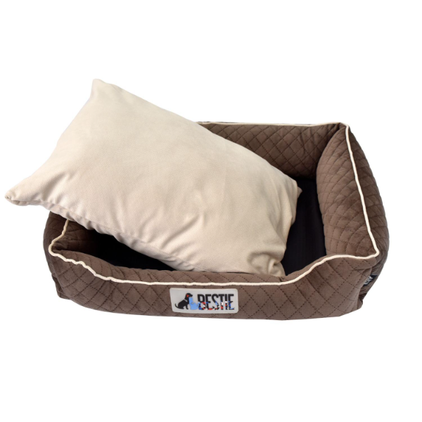 Velvet Medium Pet Sofa Bed – Cozy Dog, Cat, Puppy, Kitten & Small Animal Bed with Washable Cover, Non-Slip Bottom for Indoor & Outdoor Use (26x20x7 in, Brown & Cream) - Image 4