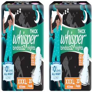 Whisper Night Pads XXXL for Women | 0% Leak Overnight Protection | 40 cm Long Thick Pads | Pack of 2
