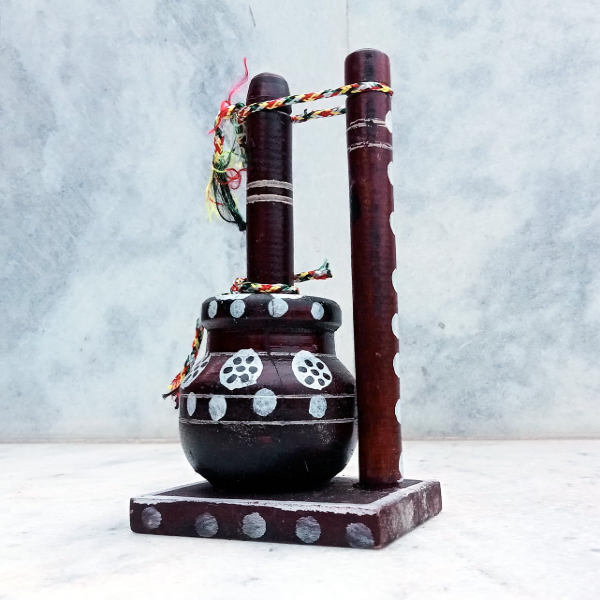 Wooden Dahi Handi for Laddu Gopal – Krishna Janmashtami Decoration Showpiece for Mandir, Home & Temple Decor | Traditional Krishna Festival Toy for Kids