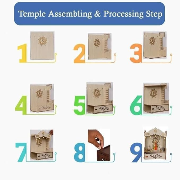 Wooden Pooja Mandir with Om Symbol – Traditional Indian Home Temple with Bells, Brown Wood Finish Spiritual Mandir Décor (47H x 34.3W x 20.1D cm) - Image 4