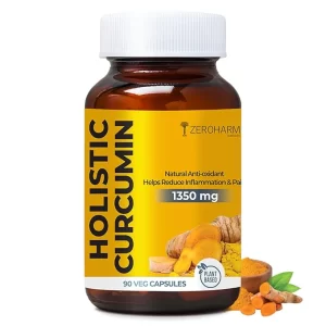 ZEROHARM Holistic Curcumin 1350mg (95% Curcuminoids & Black Pepper) | Turmeric Supplement for Joint Health & Immunity | 90 Veg Capsules