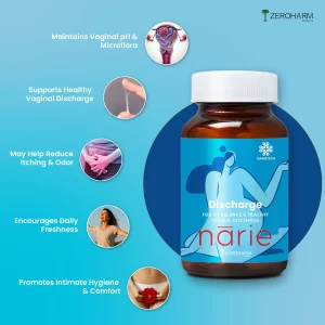 ZEROHARM Narie White Discharge Capsules for Women | Women’s Intimate Wellness Support Capsules with Cranberry, D-Mannose, Hibiscus & Probiotics | Supports Vaginal pH Balance & Odour Control | Nano Formulation | 60 Capsules
 (Pack of -2)