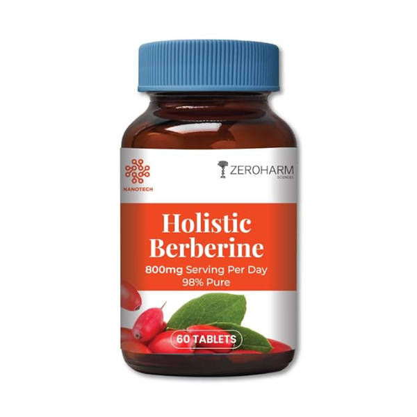 ZEROHARM Holistic Berberine 800mg (98% Pure) | Nano Formulated Supplement for Blood Sugar & Metabolism Support | 60 Tablets