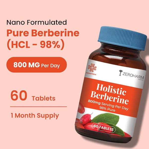 ZEROHARM Holistic Berberine 800mg (98% Pure) | Nano Formulated Supplement for Blood Sugar & Metabolism Support | 60 Tablets - Image 2
