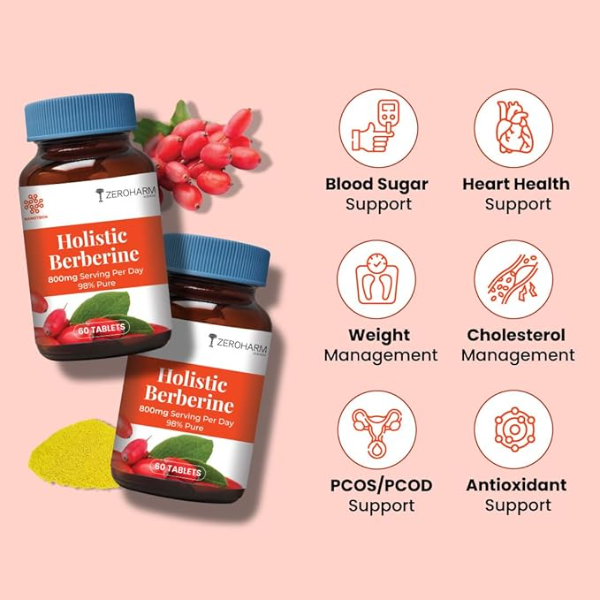 ZEROHARM Holistic Berberine 800mg (98% Pure) | Nano Formulated Supplement for Blood Sugar & Metabolism Support | 60 Tablets - Image 4