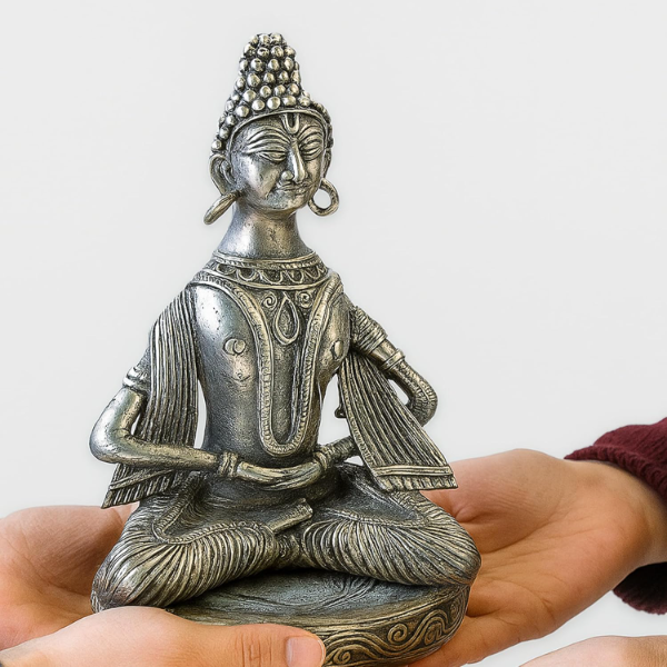 Handcrafted Gautam Buddha Brass Statue – Traditional Dokra Tribal Art Showpiece for Home & Office Decor | Spiritual Buddha Idol for Peaceful Ambience & Gift Item - Image 4