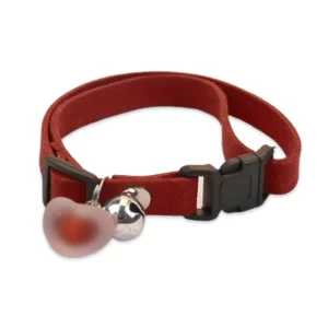 YellowCult Fancy Suede Leather Pet Collar for Cats & Dogs – Adjustable Collar with Bell, Resin Heart & Safety Buckle for Puppies & Rabbits (Red)