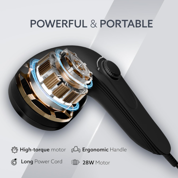 AGARO Atom Plus Electric Handheld Full Body Massager - Handheld Massager Machine for Back, Leg & Foot Pain Relief | Variable Speed Percussion Body Massager with 4 Massage Heads & Protective Mesh Cover - Image 3