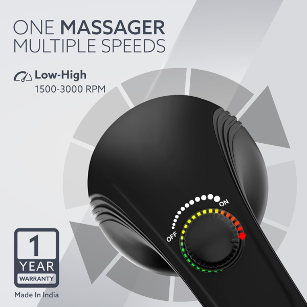 AGARO Atom Plus Electric Handheld Full Body Massager - Handheld Massager Machine for Back, Leg & Foot Pain Relief | Variable Speed Percussion Body Massager with 4 Massage Heads & Protective Mesh Cover - Image 4