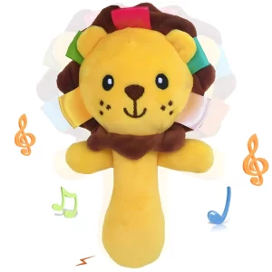 Toyshine Soft Plush Baby Rattle Toy – Lion Stuffed Animal Hand Rattle for Infants & Toddlers, Sensory Development Toy for Boys & Girls, Safe Newborn Baby Rattle Toy