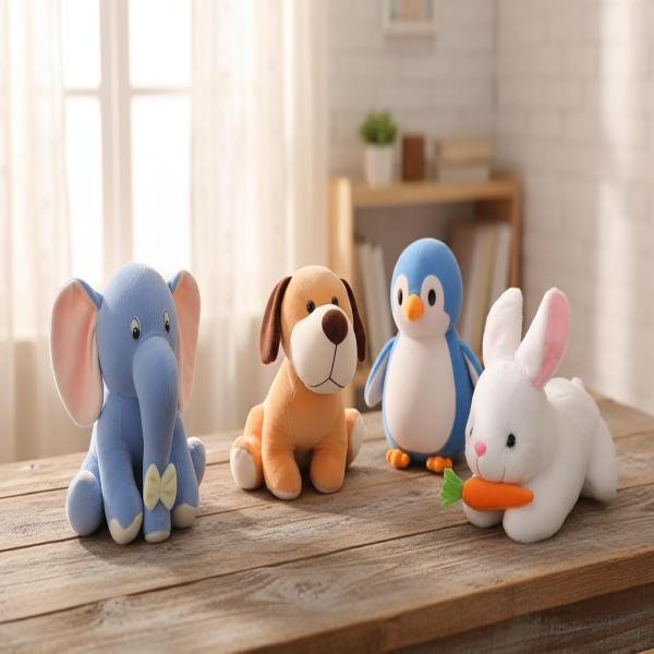 Pack of 4 Soft Plush Baby Animal Toys – Rabbit, Penguin, Dog & Blue Elephant (30CM) – Cute Stuffed Toys for Infant Boys & Girls, Ideal Baby Gift Set for Cuddling & Play - Image 2
