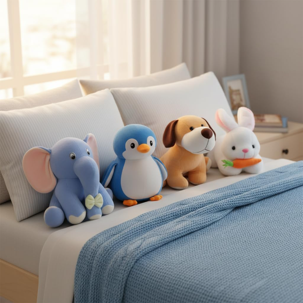 Pack of 4 Soft Plush Baby Animal Toys – Rabbit, Penguin, Dog & Blue Elephant (30CM) – Cute Stuffed Toys for Infant Boys & Girls, Ideal Baby Gift Set for Cuddling & Play - Image 3