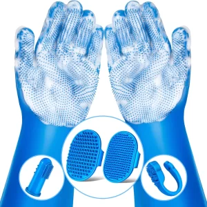 Augwind 6PCS Pet Grooming & Bath Gloves Set for Dogs, Cats & Horses – Soft Silicone Dog Washing Gloves, Pet Shampoo Brush, Deshedding Bath Mitts, Grooming Supplies for Shedding & Cleaning – Navy Blue