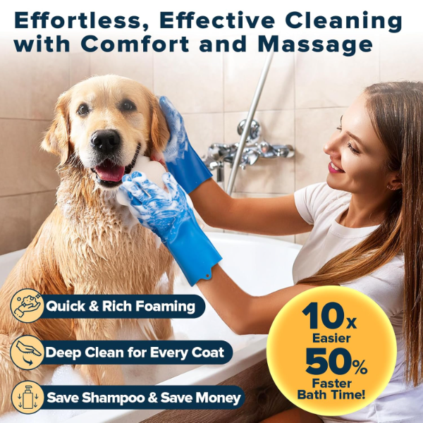 Augwind 6PCS Pet Grooming & Bath Gloves Set for Dogs, Cats & Horses – Soft Silicone Dog Washing Gloves, Pet Shampoo Brush, Deshedding Bath Mitts, Grooming Supplies for Shedding & Cleaning – Navy Blue - Image 2