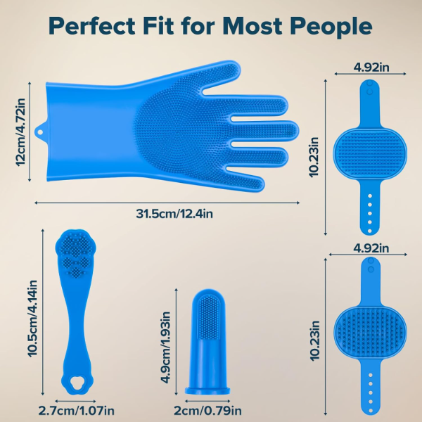 Augwind 6PCS Pet Grooming & Bath Gloves Set for Dogs, Cats & Horses – Soft Silicone Dog Washing Gloves, Pet Shampoo Brush, Deshedding Bath Mitts, Grooming Supplies for Shedding & Cleaning – Navy Blue - Image 4