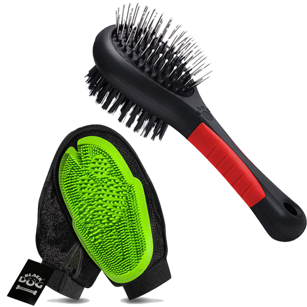 Black Dog Grooming Kit for Dogs, Cats & Puppies – Deshedding Brush, Bath Glove & Pet Hair Remover for Long & Short Hair Pets