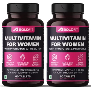 Boldfit Multivitamin for Women | 42 Essential Vitamins & Minerals with Iron, Zinc, Magnesium, Biotin, Vitamins C, B & E | Supports Immunity, Hair, Skin, Nails, Bone Health & Overall Wellness | 120 Tablets