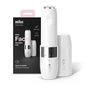 Braun Face Mini Hair Remover FS1000 for Women – Electric Facial Hair Remover for Upper Lip, Chin, Cheeks & Peach Fuzz, Painless Face Trimmer with Smartlight for Smooth Skin