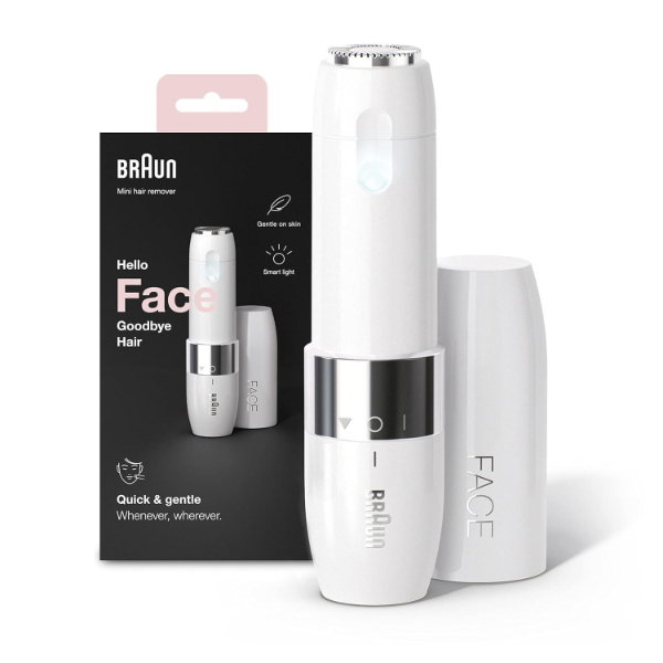 Braun Face Mini Hair Remover FS1000 for Women – Electric Facial Hair Remover for Upper Lip, Chin, Cheeks & Peach Fuzz, Painless Face Trimmer with Smartlight for Smooth Skin